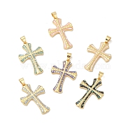 Rack Plating Brass Epoxy Resin Pendants, with Shell, Long-lasting Plated, Cadmium Free & Lead Free, Real 18K Gold Plated, Cross, Mixed Color, 29.5x19.5x2mm, Hole: 4x3mm(KK-K380-06G)