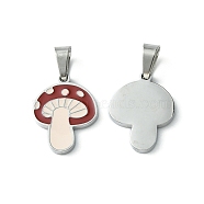 304 Stainless Steel Manual Polishing Pendants, with Enamel and 201 Stainless Steel Clasp, Mushroom Charms, Stainless Steel Color, 16x12x1.5mm, Hole: 3x5.5mm(STAS-C075-24P)