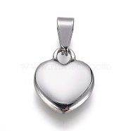 304 Stainless Steel Pendants, Puffed Heart, Stainless Steel Color, 17x13.5x4mm, Hole: 3.5x8mm(STAS-F223-16P)