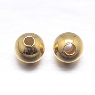 Real 18K Gold Plated Round Sterling Silver Spacer Beads, Golden, 4mm, Hole: 1~1.3mm(X-STER-M103-04-4mm-G)