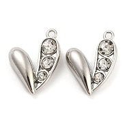 Alloy with Glass Pendants, Heart Charms, Platinum, 22x17x7mm, Hole: 1.8mm(FIND-G062-06P-01)