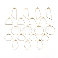 304 Stainless Steel Wire Pendants, Hoop Earring Findings, Rhombus & Trapezoid & Sector & Ring & Trapezoid, Golden, 21 Gauge, 64x63x20mm, about 20pcs/box(STAS-X0017-15G)