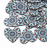 Printed Basswood Pendants, Back Random Color, Heart, Sky Blue, 33x34.5x3mm, Hole: 1.6mm(WOOD-S045-011D)