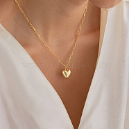 Alloy Heart Pendant Paperclip Chain Necklaces for Women, Golden, 15.75 inch(40cm)(WG28BBE-03)