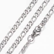 Tarnish Resistant 304 Stainless Steel Figaro Chain Necklaces, with Lobster Claw Clasps, Stainless Steel Color, 17.72 inch(45cm) long, 3.7x1.3mm(STAS-G083-09P)