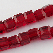 Glass Bead Strands, Faceted, Cube, Dark Red, 5~6x5~6x5~6mm, Hole: 1mm, 95~100pcs/strand, 54~57cm(GLAA-R041-6x6mm-02)