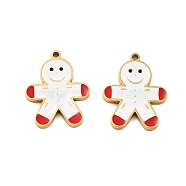 Ion Plating(IP) 304 Stainless Steel Pendants, Christmas Theme Enamel Charms, Golden, Gingerbread Man, 15.5x12.5x1.5mm, Hole: 1mm(STAS-S140-01B)