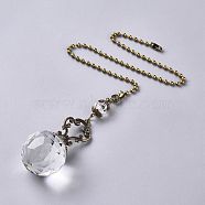 Faceted Glass Round Big Pendant Decorations, with Tibetan Style Alloy Findings, Clear, 410mm(HJEW-F007-A05)