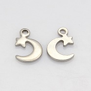 304 Stainless Steel Moon and Star Charms, Stainless Steel Color, 11x7x1mm, Hole: 1mm(STAS-N025-08)