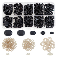 Resin Doll Craft Eyes and Noses with Washers, for Crochet Toy and Stuffed Animals, Oval, Black, 5~13x6~17x14~16mm, Pin: 3~6mm, 125pcs/box(DIY-WH0209-04)