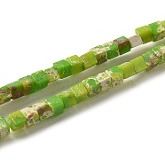 Synthesis Imperial Jasper Beads Strands, Dyed, Cube, Yellow Green, 2~2.5x2.5~3.5x2.5~3mm, Hole: 0.4mm, about 157~165pcs/strand, 14.96~15.75''(38~40cm)(G-B064-A41)