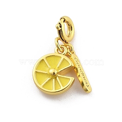 Brass Enamel Fruits Pendant Decoration, Rectangle with Word Goodness and Spring Ring Clasps Charms Ornaments, Lemon, 22mm(HJEW-P020-01C-G)