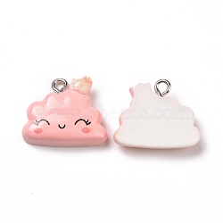 Opaque Resin Pendants, with Glitter Powder and Platinum Tone Iron Loops, Cloud Charm, Pink, 16.5x19.5x5mm, Hole: 2mm(RESI-J023-14D)