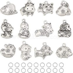 Unicraftale 12Pcs 12 Style Tibetan Style Alloy Pendants, Cadmium Free & Lead Free, 12 Chinese Zodiac Signs, Antique Silver, 13x16x6mm, Hole: 1.4mm(FIND-UN0001-16)