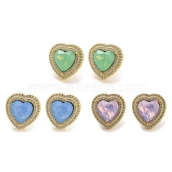 Cubic Zirconia Heart Stud Earrings, Rack Plating Real 18K Gold Plated Brass Earrings, Long-Lasting Plated, Cadmium Free & Lead Free, Mixed Color, 16.5x16mm(EJEW-K263-01G)