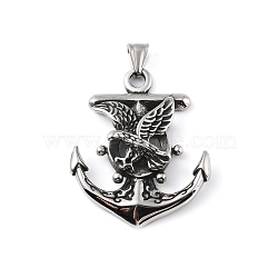 304 Stainless Steel Big Pendants, with 201 Stainless Steel Snap on Bails, Anchor with Eagle Charm, Antique Silver, 50.5x41x7.5mm, Hole: 9x4mm(STAS-K255-11AS)
