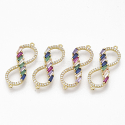 Brass Micro Pave Cubic ZirconiaLinks connectors, Infinity, Colorful, Golden, 12x32.5x3.5mm, Hole: 1mm(ZIRC-T012-85G)