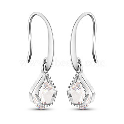 SHEGRACE Luxury Brass Dangle Earrings, Pentagon with AAA Cubic Zirconia, Platinum, 28mm, Pin: 1x0.7mm(JE100A)