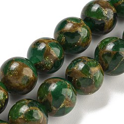 Synthetic Gold Clinquant Stone Beads Strands, Dyed, Round, Green, 10mm, Hole: 1mm, about 35~39pcs/strand, 14.57''~15.35''(37~39cm)(G-P549-A01-02D)