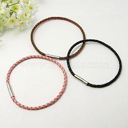 Braided Leather Cord Bracelet Making, with Brass Clasps, Platinum Metal Color, Mixed Color, 190mm(BJEW-I098-3mm-M)