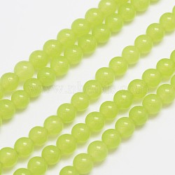 Natural & Dyed Malaysia Jade Bead Strands, Imitation Peridot, Round, Yellow Green, 6mm, Hole: 0.8mm, about 64pcs/strand, 15 inch(G-A146-6mm-A27)