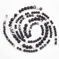 2 Styles Natural Zebra Jasper Beads Strands, Round, Round: 6~8mm, Hole: 0.9~1mm, about 47~65pcs/strand, 15.16~15.55''(38.5~39.5cm), about 3 strands/box(G-OC0003-48)