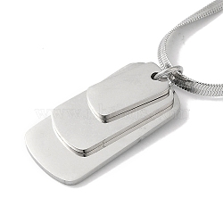 Non-Tarnish 304 Stainless Steel Snake Chain Necklaces, Rectangle Pendant Necklaces, Stainless Steel Color, 16.42 inch(41.7cm)(NJEW-I126-11P)