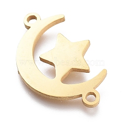 304 Stainless Steel Links Connectors, Laser Cut, Moon With Star, Golden, 12.5x20x1mm, Hole: 1.5mm(STAS-O128-04G)