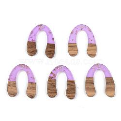 Transparent Resin & Walnut Wood Pendants, with Gold Foil, U Shape, Lilac, 28x24x3mm, Hole: 2mm(RESI-S389-058B-B01)