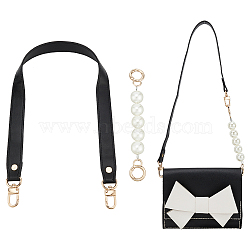 WADORN 2Pcs 2 Style PU Leather & Round ABS Plastic Imitation Pearl Bag Straps Sets, with Alloy Clasps, Mixed Color, 17.1~60cm, 1pc/style(FIND-WR0009-23A)