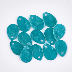 Spray Painted Capiz Shell Charms, teardrop, Turquoise, 13x9~10x1mm, Hole: 1mm(SSHEL-T006-10D)