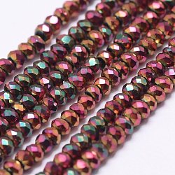 Electroplate Glass Beads Strands, Full Plated, Faceted, Rondelle, Colorful, 2.5x1.5~2mm, Hole: 0.5mm, about 185~190pcs/strand, 13.7 inch~14.1 inch(X-EGLA-K010-FP03)