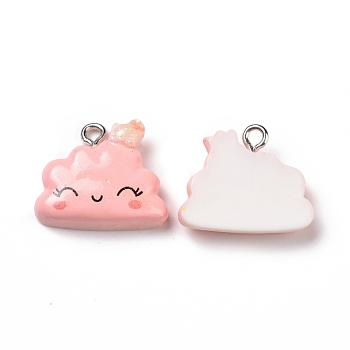 Opaque Resin Pendants, with Glitter Powder and Platinum Tone Iron Loops, Cloud Charm, Pink, 16.5x19.5x5mm, Hole: 2mm