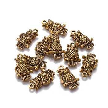 Tibetan Style Alloy Pendants, Halloween, Lead Free and Cadmium Free, Owl, Antique Golden, 22x12x4.5mm, Hole: 2mm, about 788pcs/1000g