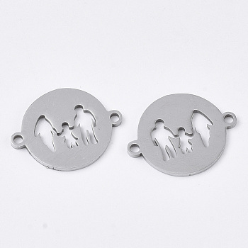 201 Stainless Steel Links connectors, Laser Cut, Hollow, Flat Round with Family, Stainless Steel Color, 14.5x19x1mm, Hole: 1.4mm