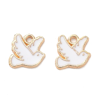 Alloy Enamel Charms, Light Gold, Pigeon Charm, White, 10.5x10x1.2mm, Hole: 1.4mm