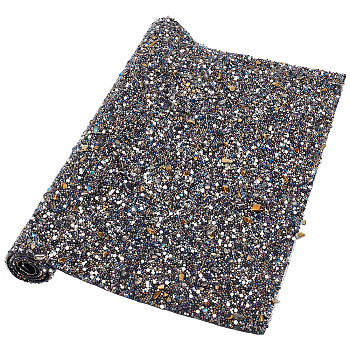 Hotfix Rhinestone Sheet, Resin & Stone Chips & Seed Beads Trim for Garment Bag Shoe, Rectangle, Black, 210x315x2.4mm