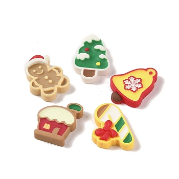 Christmas Opaque Resin Decoden Cabochons, Santa Claus & Gingerbread Man & Christmas Bell, Mixed Shapes, Mixed Color, 27~28x18~22x5~7mm