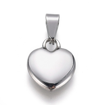 304 Stainless Steel Pendants, Puffed Heart, Stainless Steel Color, 17x13.5x4mm, Hole: 3.5x8mm