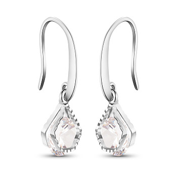 SHEGRACE Luxury Brass Dangle Earrings, Pentagon with AAA Cubic Zirconia, Platinum, 28mm, Pin: 1x0.7mm
