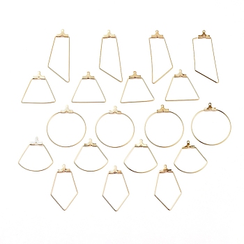 304 Stainless Steel Wire Pendants, Hoop Earring Findings, Rhombus & Trapezoid & Sector & Ring & Trapezoid, Golden, 21 Gauge, 64x63x20mm, about 20pcs/box