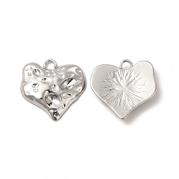 304 Stainless Steel Pendants, Textured, Heart Charm, Stainless Steel Color, 20x19.5x3mm, Hole: 2.4mm