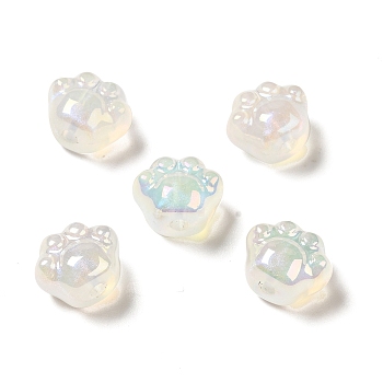 UV Plating Rainbow Iridescent Acrylic Beads, Paw Print, WhiteSmoke, 13x15.5x10.5mm, Hole: 3mm