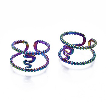 304 Stainless Steel Snake Cuff Ring, Rainbow Color Open Ring for Women, US Size 6 1/2(16.9mm)