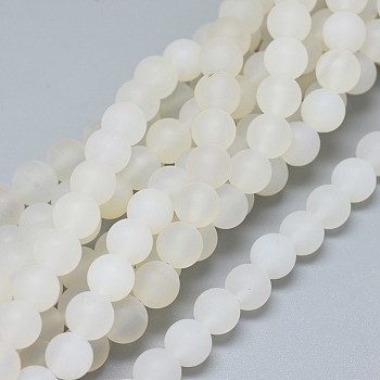 Natural White Agate Beads Strands, Frosted, Grade A, Round, 8~8.5mm, Hole: 0.8mm, about 48 pcs/Strand, 15.35 inch(39 cm)