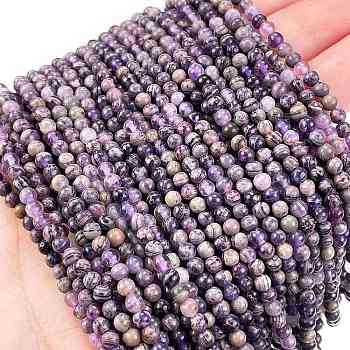 Natural Charoite Beads Strands, Round, 3mm, Hole: 0.5mm, about 136pcs/strand, 15.87''(40.3cm)