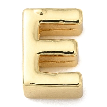 Rack Plating Brass Slide Charms, Cadmium Free & Lead Free, Real 18K Gold Plated, Letter, Letter E, 8x5.5x3.5mm, Hole: 1.5mm