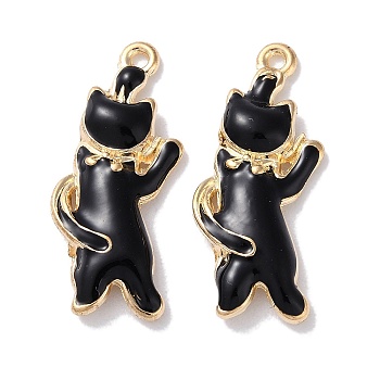 Alloy Enamel Pendants, Golden, Animals Theme Charm, Cat Shape, 25x10.5x3mm, Hole: 1.2mm