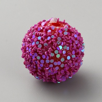 Opaque Acrylic Glitter Beads, Round, Purple, 20~20.5x18.5~19.5mm, Hole: 2.5mm