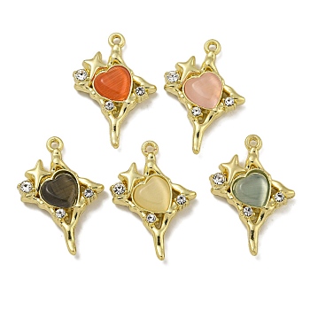 Rack Plating Alloy Pendants, with Rhinestone & Glass, Lead Free & Cadmium Free, Heart, Mixed Color, 21x14.5x4.5mm, Hole: 1.2mm